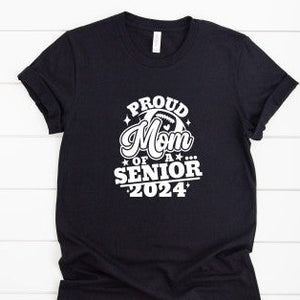 Proud Mom Of A Senior Football Player 2024 Black T Shirt With White Image
