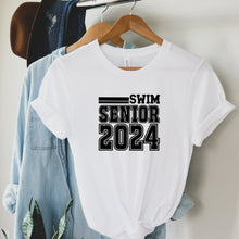 Load image into Gallery viewer, Senior Swim White T Shirt With Black Image