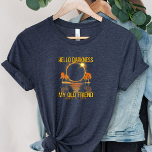 Hello Darkness Total Solar Eclipse 2024 Heather Navy T Shirt