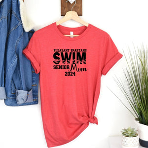 Pleasant Spartans Senior Swim Mom 2024 Red Shirt Black Image