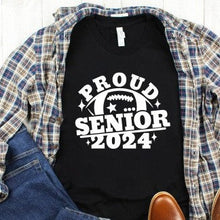 Load image into Gallery viewer, Proud Football Senior 2024 Black T Shirt With White Image