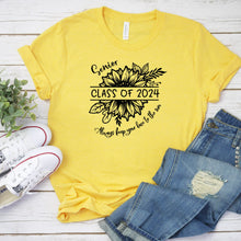 Load image into Gallery viewer, Senior 2024 Sunflower T Shirt Gold Shirt With Black Image