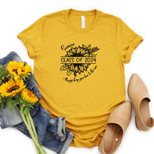 Load image into Gallery viewer, Senior 2024 Sunflower T Shirt Heather Mustard Shirt Black Image
