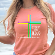Load image into Gallery viewer, Stickin With Jesus Cardio Drumming For Christ Sunset T Shirt