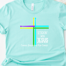 Load image into Gallery viewer, Stickin With Jesus Cardio Drumming For Christ Heather Mint T Shirt