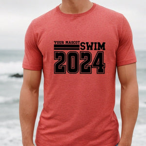 Custom Mascot Swim 2024 Red T Shirt With Black Image