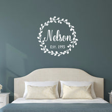 Load image into Gallery viewer, Last Name Vine Wreath With Established Date Vinyl Wall Decal 22601