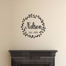 Load image into Gallery viewer, Last Name Vine Wreath With Established Date Vinyl Wall Decal 22601