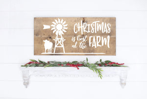 Christmas Is Best On The Farm Painted Wood Sign Dark Walnut Board White Image