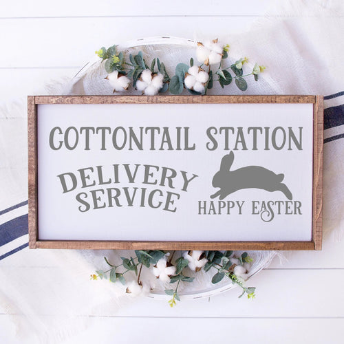 Cottontail Station Delivery Service Painted Wood Sign White