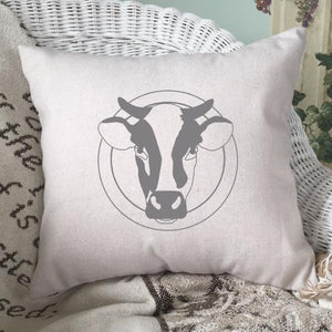 Cow Head Pillow Cover Gray Lettering