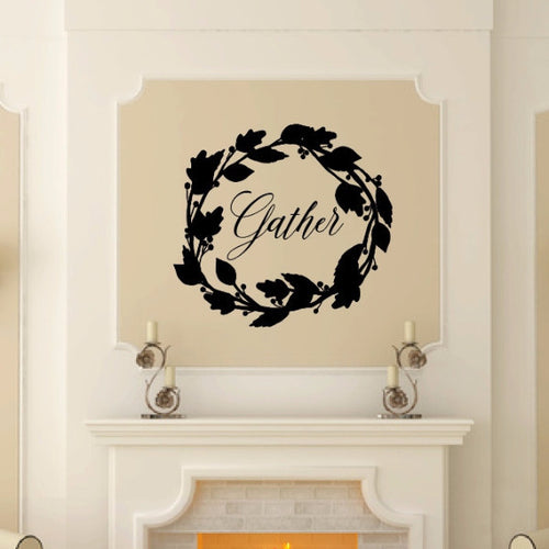 Gather with Fall Wreath Vinyl Wall Decal 22586