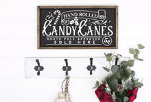 Load image into Gallery viewer, Hand Rolled Candy Canes Painted Wood Sign Black Sign White Lettering