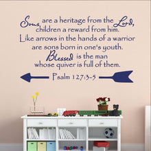 Load image into Gallery viewer, Christian Bible Verse Vinyl Wall Decal Psalm 127:3-5 Sons are a Heritage from the Lord 22300 - Cuttin&#39; Up Custom Die Cuts - 1