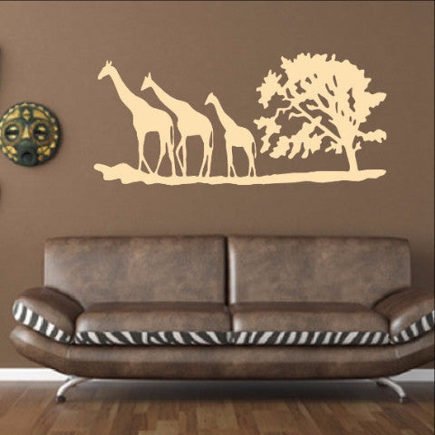 Giraffes and Tree African Savannah Vinyl Wall Decal 22343 - Cuttin' Up Custom Die Cuts - 1
