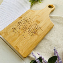 Load image into Gallery viewer, Custom Engraved Handwritten Recipe Bamboo Cutting Board