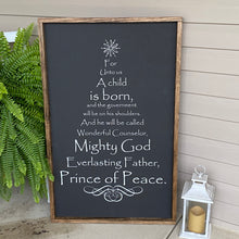 Load image into Gallery viewer, Scripture Christmas Tree Painted Wood Sign Black Board White Letters