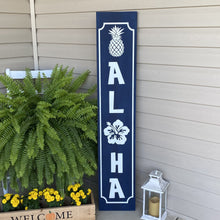 Load image into Gallery viewer, Aloha Porch Welcome Sign Dark Blue With White Letters
