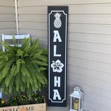 Load image into Gallery viewer, Aloha Porch Welcome Sign Black Board White Letters