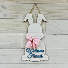 Load image into Gallery viewer, Welcome Friends Bunny Shaped Shiplap Style Wooden Door Hanger