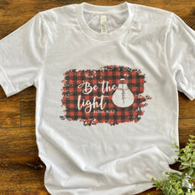 Load image into Gallery viewer, Be The Light Essential Jesus Red Buffalo Plaid T Shirt White