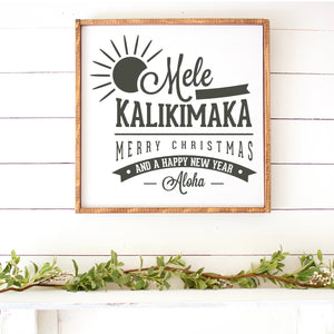 Mele Kalikimaka Hand Painted Christmas Sign White Board Charcoal Lettering