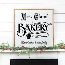 Load image into Gallery viewer, Mrs Claus Bakery Hand Painted Wood Sign White Sign Black Lettering