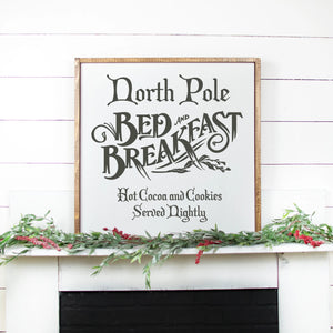 North Pole Bed And Breakfast Hand Painted Wood Sign White Board Charcoal Letters