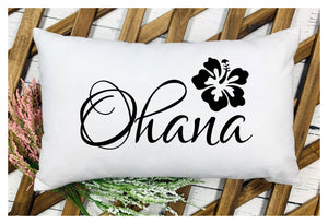 Ohana Throw Pillow Cover White With Black Lettering