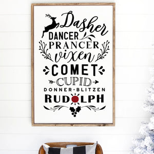 Reindeer Names Painted Wood Sign White Sign Black Lettering