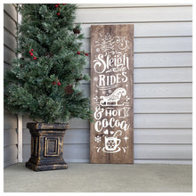 Load image into Gallery viewer, Sleigh Rides And Hot Cocoa Wooden Porch Sign Dark Walnut Board White Lettering