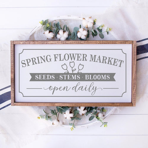 Spring Flower Market Painted Wood Sign White