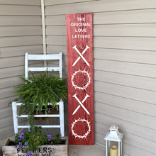 Load image into Gallery viewer, The Original Love Letters XOXO Christian Painted Wood Porch Welcome Leaner Sign Red Stain White Lettering