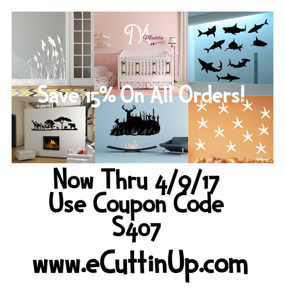 Take 15% off all orders now through 4/9/17