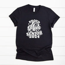 Load image into Gallery viewer, Proud Mom Of A Senior 2024 Football T Shirt Black Shirt White Image