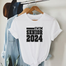 Load image into Gallery viewer, Senior Swim 2024 White T Shirt Black Logo