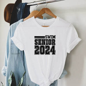 Senior Swim 2024 White T Shirt Black Logo