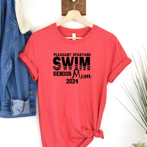 Pleasant Spartans Senior Swim Mom 2024 Red T Shirt
