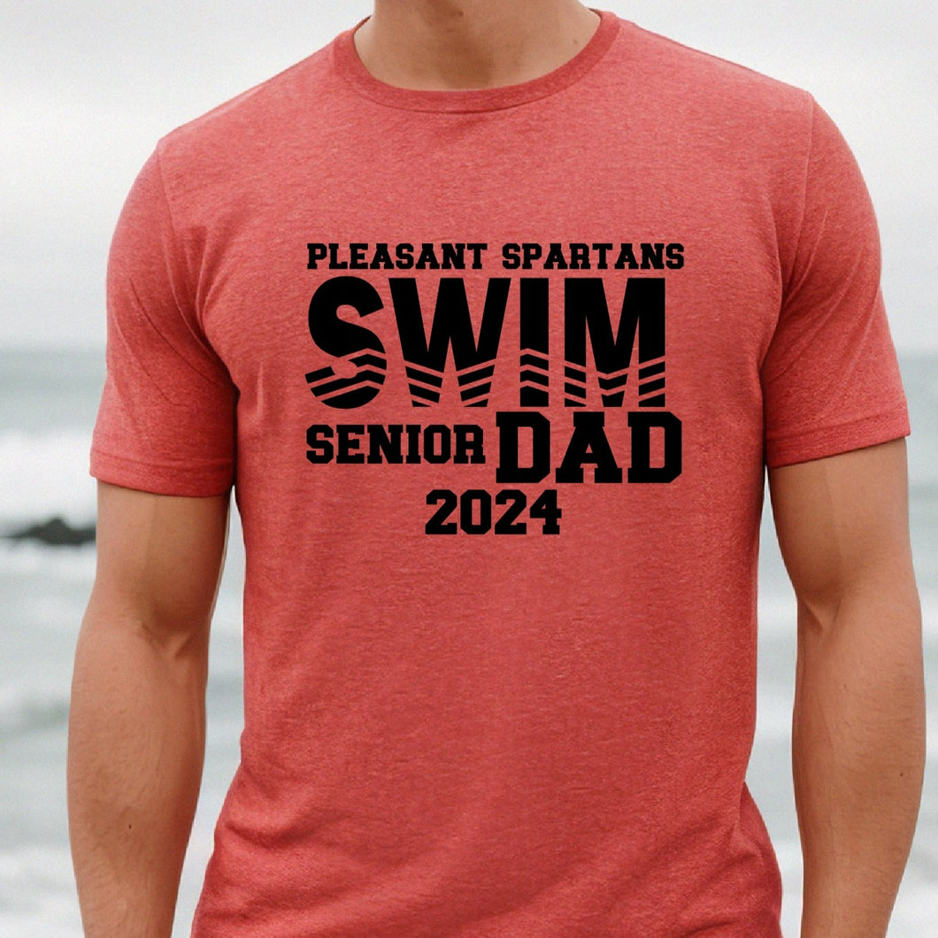 Pleasant Spartans Senior Swim Dad 2024 Red T Shirt Black Image