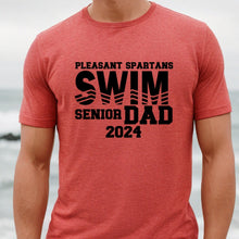 Load image into Gallery viewer, Pleasant Spartans Senior Swim Dad 2024 Red T Shirt Black Image