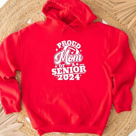 Proud Mom Of A Senior Football Player 2024 Red Hoodie With White Image