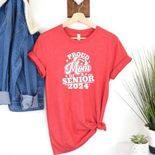 Load image into Gallery viewer, Proud Mom Of A Senior Football Player 2024 Red T Shirt With White Image