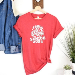 Proud Mom Of A Senior Football Player 2024 Red T Shirt With White Image