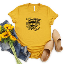 Load image into Gallery viewer, Senior Mom 2024 Sunflower T Shirt Heather Mustard Shirt Black Image