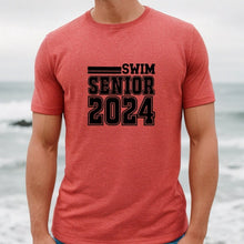 Load image into Gallery viewer, Senior Swim 2024 Style C Red T Shirt With Black Logo