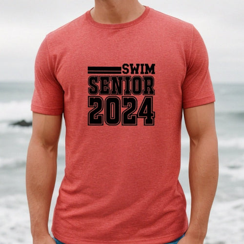 Senior Swim 2024 Style C Red T Shirt With Black Logo