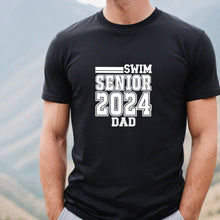 Load image into Gallery viewer, Senior Swim Dad 2024 Black T Shirt With White Image