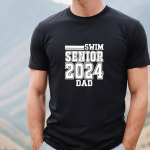 Senior Swim Dad 2024 Black T Shirt With White Image