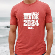 Load image into Gallery viewer, Senior Swim Dad 2024 Red T Shirt With White Image