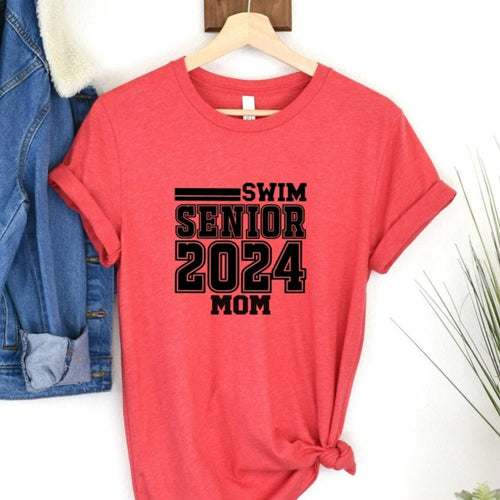 Senior Swim Mom 2024 Style C Red T Shirt With Black Image